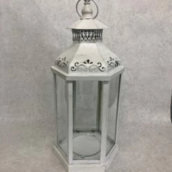 Something Blue Lantern Size 6.75"x15.25" Metal/Glass White LANTERNS/BIRDCAGES