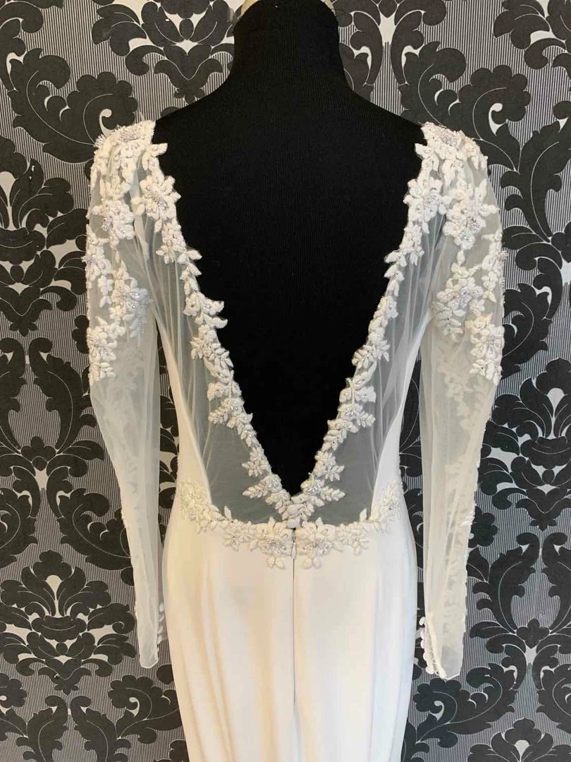 Something Blue Modeca Size 10 Ivory Crepe Long Sleeve Fit & Flare 5 Something Blue Modeca Size 10 Ivory Crepe Long Sleeve Fit & Flare