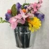 Something Blue Wedding Tin Bucket W/ Colorful Floral Arrangement Silver Size 10"