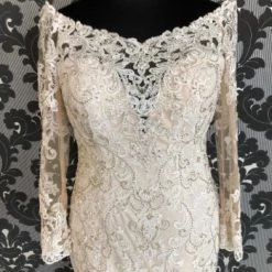 Something Blue Mori Lee Wedding Dress Lace/Beading Champagne Size 16 AS IS DISCOLORED ON LACE WEDDING DRESSES