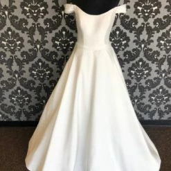 Something Blue Madison James MJ513 Size 10 Ivory Satin Off The Shoulder Ballgown WEDDING DRESSES