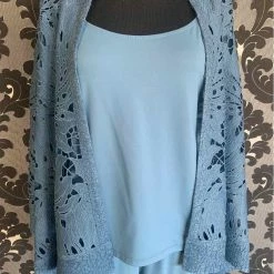 Something Blue Coldwater Creek 3pc Formal Size L Lace/Chiffon Slate Blue Pantsuit