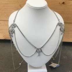 Something Blue JEWELRY Madeline Gardner Silver Diamond Necklace Drops Off The Shoulder