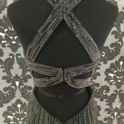 Something Blue PROM Size 4 Gun Metal LAFEMME Velvet Sheath Strappy Back 26116