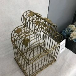 Something Blue Birdcage Size 14.25"x9.5"x7.25" Metal Gold LANTERNS/BIRDCAGES