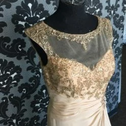 Something Blue Mon Cheri 114661 Women's Formal Chiffon Light Champagne Size 10 FORMAL/MOTHER'S DRESSES