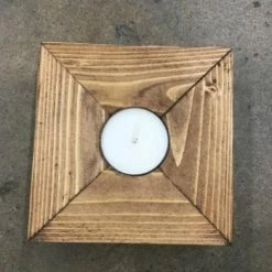 Something Blue Wedding Square Dark Stain Wood Tea Light Holder W/ Tea Light DECOR