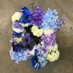 Something Blue Centerpiece, Wood/Floral Blue/Purple/Ivory/Green 10"x10"x6.5" DECOR