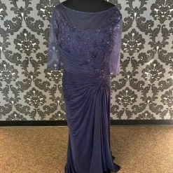 Something Blue Cameron Blake 116663W Formal Chiffon/Beaded Navy Size 26W