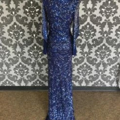 Something Blue Wedding Size 8 Midnight Primavera All Over Beaded Scoopneck Long Bell Sleeve