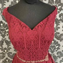 Something Blue Jade Couture K218061 Formal Lace/Beading Cranberry Size 12 FORMAL DRESSES