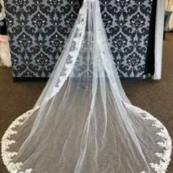 Something Blue Cathedral Ivory Tulle With Lace Edge Veil VEILS
