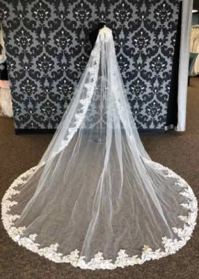 Something Blue Cathedral Ivory Tulle With Lace Edge Veil VEILS 3 Something Blue Cathedral Ivory Tulle With Lace Edge Veil VEILS