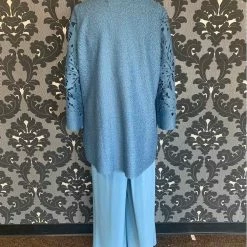 Something Blue Coldwater Creek 3pc Formal Size L Lace/Chiffon Slate Blue Pantsuit