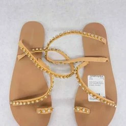 Something Blue NEW ARRIVALS PrettyLittleThing Size 7 Women Shoe Leather/Rhinestone Gold SHOES