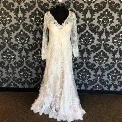 Something Blue WEDDING DRESSES Maggie Sottero Wedding Dress Lace Ivory/Champagne Long Sleeve Size 14
