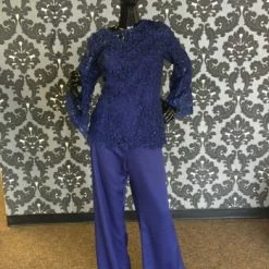 Something Blue Cameron Blake Women's MOB Lace & Crepe Navy Size 14 Floor FORMAL/MOTHER'S DRESSES
