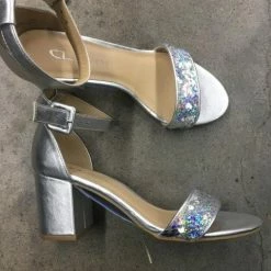 Something Blue Size 7.5 Silver Laundry Sequin Strap Block Heel NEW ARRIVALS