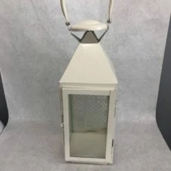 Something Blue Lantern Size 6"x6"x16" Metal/Glass Whtie LANTERNS/BIRDCAGES