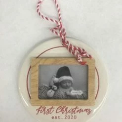 Something Blue Wedding First Christmas Photo Ornament