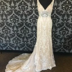 Something Blue Wedding WEDDING DRESSES Stella York Women's Wedding Dress Lace Ivory/Champagne Size 12