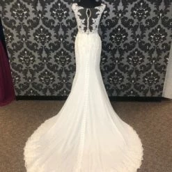 Something Blue Stella York 6476dm Wedding Dress Crepe/Lace Ivory/Nude AS IS HOLE IN MESH