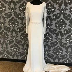 Something Blue Modeca Size 10 Ivory Crepe Long Sleeve Fit & Flare