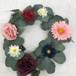 Something Blue Candle Ring Flowers/Greenery Blush/Burgundy/Blue/Ivory Size 12" FLORAL DECOR