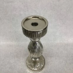 Something Blue Pillar Candle Holder Size 11.5" Glass Silver Mercury Glass CANDLES DECOR