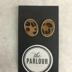 Something Blue Wedding JEWELRY Leather Leopard Dark Gold Stud Earrings