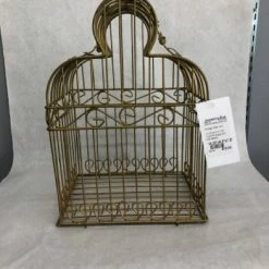 Something Blue Birdcage Size 14.25"x9.5"x7.25" Metal Gold LANTERNS/BIRDCAGES