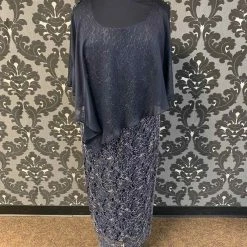 Something Blue Ignite Evenings Women Formal Lace/Chiffon Navy Size 16 W/ Shawl FORMAL/MOTHER'S DRESSES