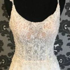 Something Blue Mori Lee Wedding Dress Chiffon/Beaded Ivory Size 2 Sleeveless WEDDING DRESSES