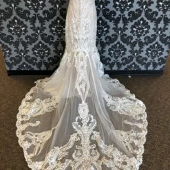 Something Blue Allure Bridal 9727 Size 12 Nude And Ivory Lace Sequin Sweetheart Sheath WEDDING DRESSES