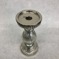 Something Blue DECOR Pillar Candle Holder Size 9" Glass Silver Mercury Glass CANDLES