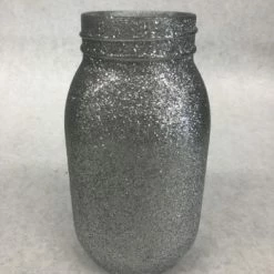 Something Blue Vase Glitter Silver Size 7" Mason Jar VASES DECOR