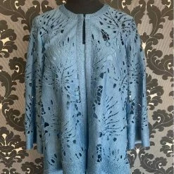 Something Blue Coldwater Creek 3pc Formal Size L Lace/Chiffon Slate Blue Pantsuit