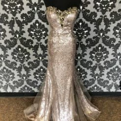 Something Blue Feriani Couture 18342 Women's MOB Sequin Matt Silver Size 12 FORMAL/MOTHER'S DRESSES