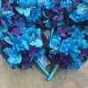 Something Blue Wedding 9" Round Bouquet Purple/Blue Flowers Ribbon Wrapped Handle DECOR