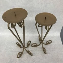 Something Blue DECOR Pillar Candle Holder Size 2pc Metal Champagne CANDLES