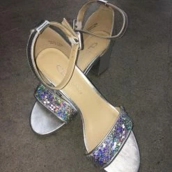 Something Blue Size 7.5 Silver Laundry Sequin Strap Block Heel NEW ARRIVALS