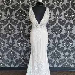 Something Blue As Is Zavana ZB203 Wedding Dress Lace Soft Champ Size 10 Sleeveless