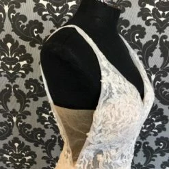 Something Blue Calla Blanche Size 14 Ivory Mermaid Deep V Sleeveless Lace Mermaid WEDDING DRESSES