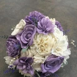 Something Blue Wedding Sola Flowers Bouquet Wood Purple/Ivory/Silver/Green Size 14