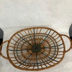 Something Blue Basket Size 21" X 3" Wood/Metal Brown