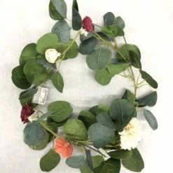 Something Blue Candle Ring Greenery/Floral Coral/Ivory/Burgundy/Green Size 12" FLORAL DECOR