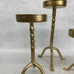 Something Blue Pillar Candle Holder Size 3pc Metal Gold CANDLES DECOR