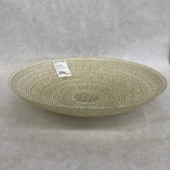 Something Blue DECOR Bowl Size 13"x2.5" Glass/Glitter Gold/White Round GLASSWARE