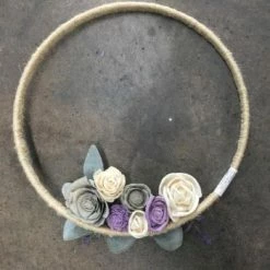 Something Blue Wedding Sola Flowers Wreath Jute/Floral Brown/Gray/Purple/Ivory/Silver Size 15" FLORAL DECOR