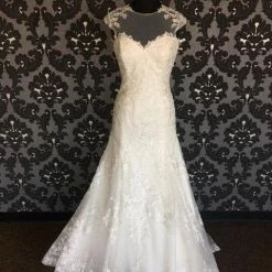 Jasmine Lace Ivory Size 12 Illusion Fit & Flare Women WEDDING DRESSES